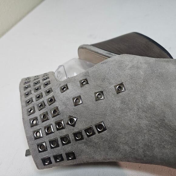 Donald Pliner 10M Gray studded suede leather Janesp Peep toe Booties Zip closure - Picture 8 of 16